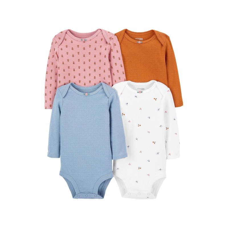 Kit 4 Bodies Pointelle Manga Longa Simple Joys by Carters – Importado EUA